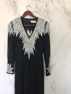 Vintage Black Tie By He-Ro Ind. Womens Dress Size 4 Black Long Sequin  Beaded | eBay