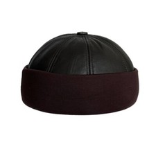 Russian Winter Sheepskin Leather Fur Knit Beanie Cuff Round Bucket Ski Docker
