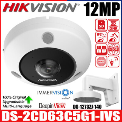 Hikvision DS-2CD63C5G1-IVS 12 MP DeepinView Fisheye IP Kamera mit Wandhalterung