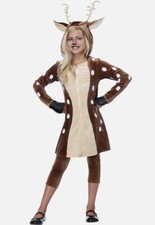 Fun Costumes Deer Fawn Girls Costume Hooded Dress Leggings Halloween Fall Sz XL