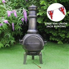 Cast Iron Chiminea Garden Heater Log Fire Pit Burner Chimenea Union Jack Bunting