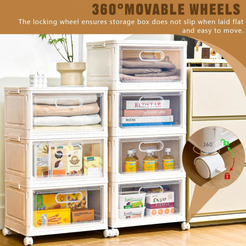 4 Tier Stackable Storage Bins, Storage Containers with Wheels Clear Plastic Stor - Picture 6 of 12