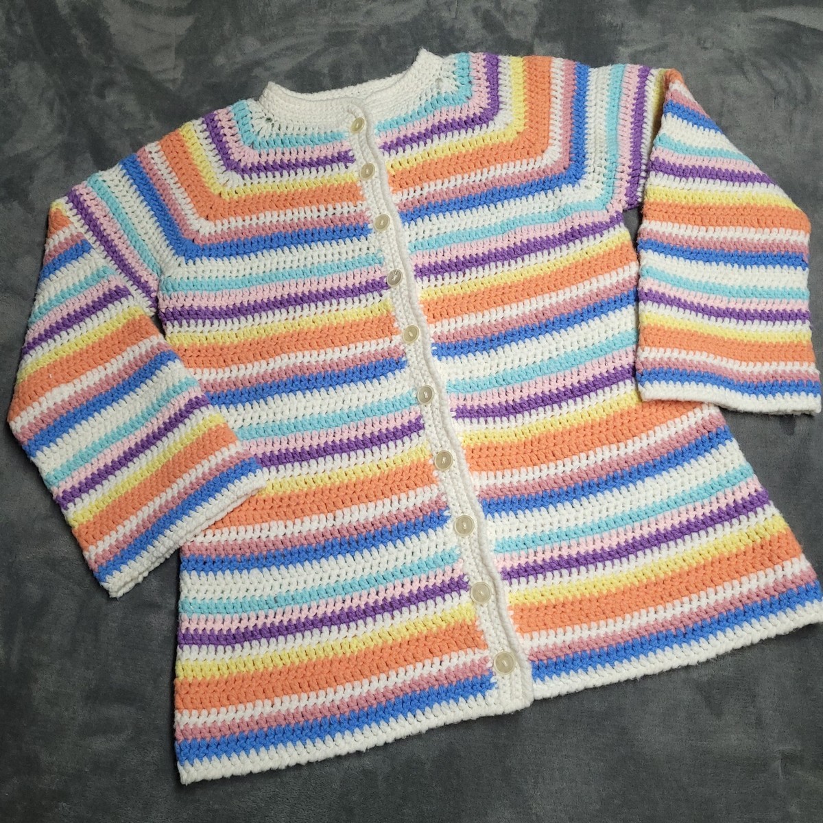 Vtg 60s 70s Handmade M Sweater Knit Bright Colors Striped Button