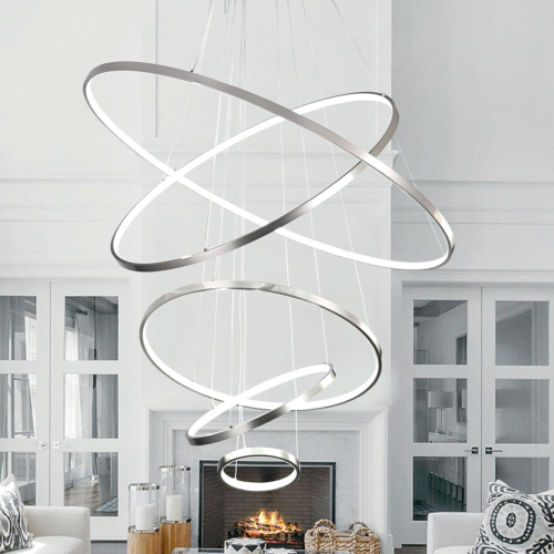39.4" 5Ring Dimmable Modern Led Chandelier Nickel Led Ring Chandelier Modern ...