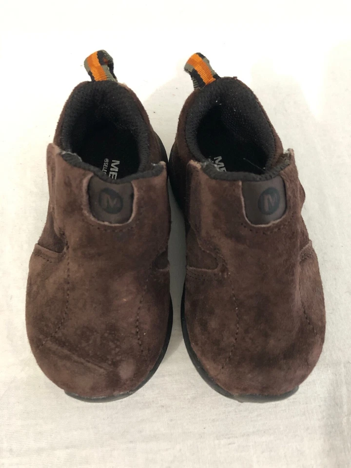 Mocassins Merrill Junior Mocs Sapatos Camurça Marrom com Preto Bebê Tamanho 5W - Imagem 4 de 4