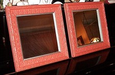Vintage Square Framed Beveled Glass Wall Mirrors-Pair of 2