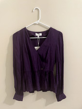 Other Stories Purple Blouse Button VNeck Long Sleeve Size 0 NWT