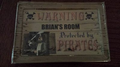 Warning Protected by Pirates Kids' Room Tin Name Plate Sign 5x7 - Assorted Names
