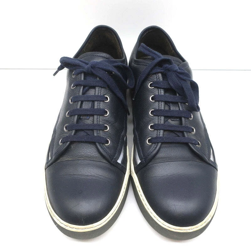 Lanvin Reflective Stripe Low Top Sneakers Navy Leather Size 9 - Image 4 of 4