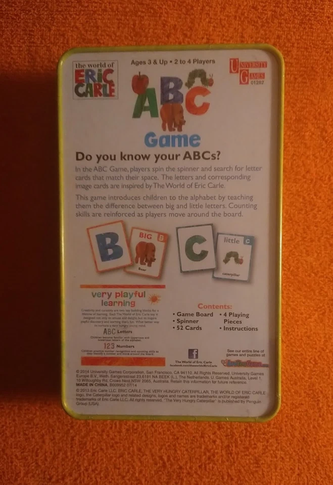 Eric Carle's ABC Game Age 3+ 2 to 4 Players Tin Box Universal Games (2014) New! - Image 2 of 4