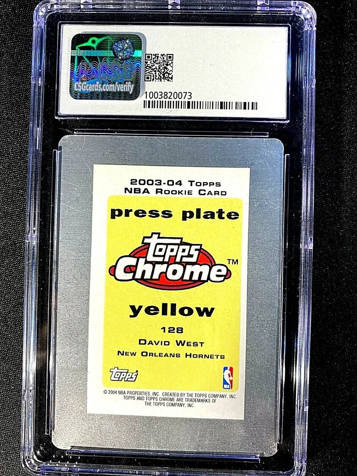 Placa de impresión CSG 9 Topps 2003 cromada amarilla 1/1 David West #128 Rookie G232 Foto 2 de 2