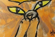 ACEO Cat Painting Original Collectible Persian Eyes Face Folk By Samantha McLean