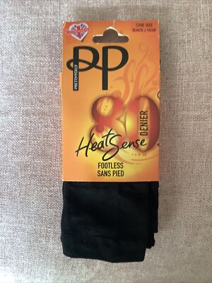 Vintage Pretty Polly Heat Sense 80 Denier Footless Pantyhose Tights Black One SZ
