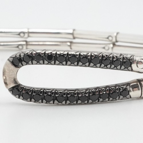 John Hardy Bamboo Sterling Silver Black Sapphire Hook Bangle Bracelet 6.75 Wrist - Picture 4 of 13