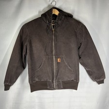 Vintage Carhartt J130 DKB Hooded Jacket Brown Size Medium Zip Up Canvas