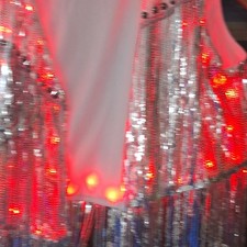 Women’s M Silver Sequin Fringe Beaded LED Light-Up Open Front Vest