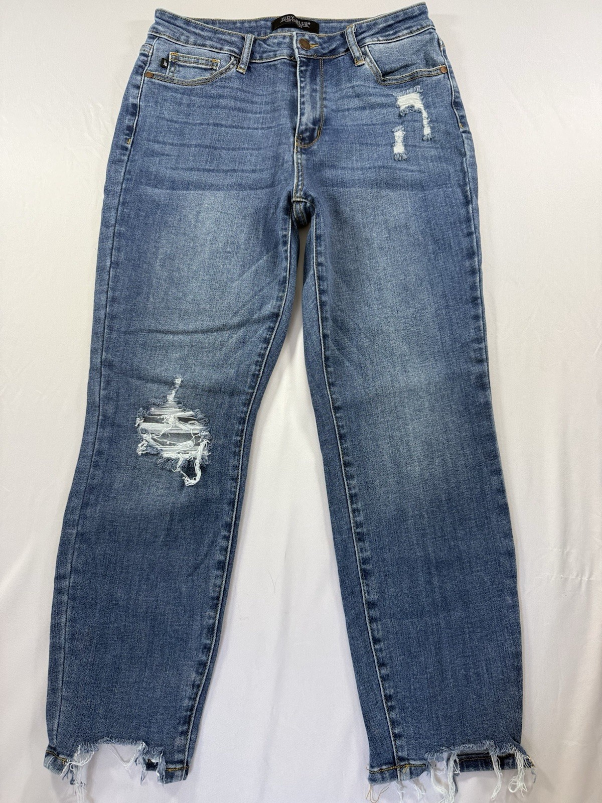 Judy Blue Women’s Jeans 11/30 Distressed Light Wash Straight Leg Stretch Denim