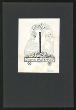 Exlibris Hans B&auml;tcher, Frau mit Pfeil und Bogen auf einem Pegasus
