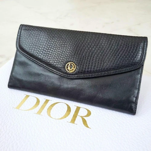 Étui portefeuille Dior triple pli doré logocoin noir du Japon RA