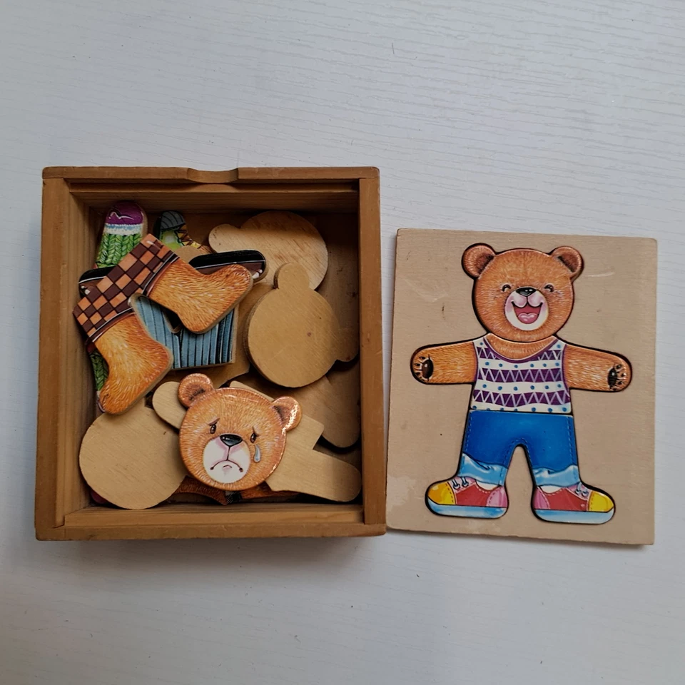 KiK Holz Puzzle 18 Teile Bären Gesicht Kleidung Kombinieren Kinder Lernspielzeug
