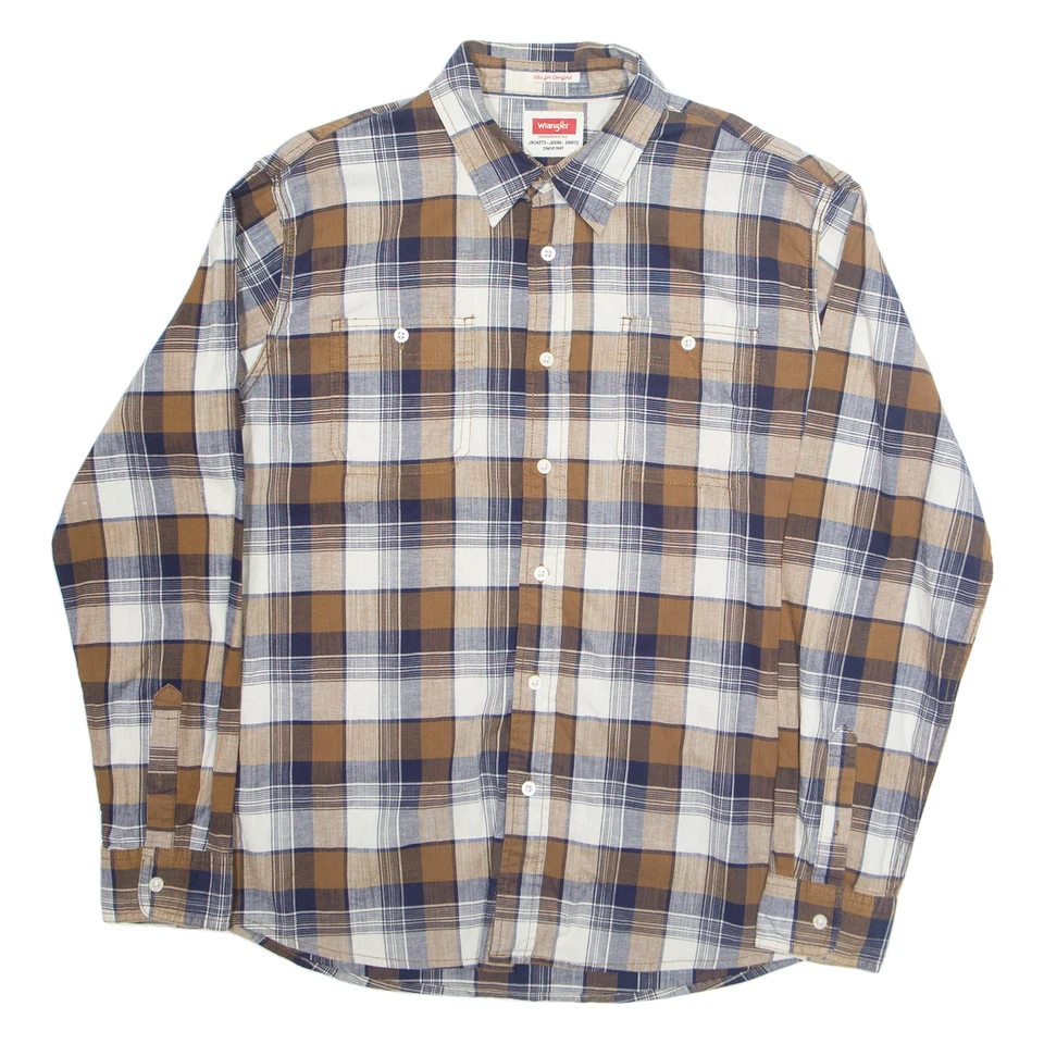 WRANGLER Mens Shirt Brown Check Long Sleeve L