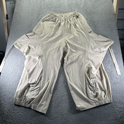 Cutely Covered Pant Womens L Beige Cargo Baggy Ruched Drop Crotch Cottagecore