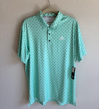 NWT Adidas Polo Shirt Men's Lg Clear Mint All Over Print Golf Performance UPF 50