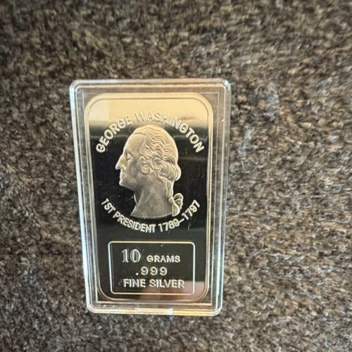 George Washington 10 Gram .999 Fine Silver Bar 10g Total Precious Metal Content