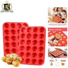 24-Cup Silicone Mini Muffin Pans - Nonstick for Easy Release Cleanup