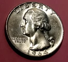 🟅 UNC 1964 D 90% Silver Wash. 25¢ - 62-Year-Old Coin
