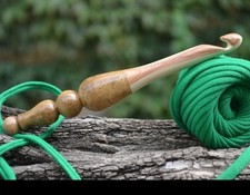 One Of A Kind Lilac and Robinia curly wood Ergonomic Crochet Hook. Size 10.5