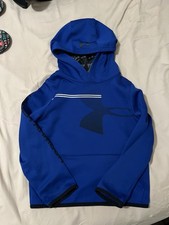 Under Armour Boys Blue Pullover Hoodie Graphic Print Logo Long Sleeve