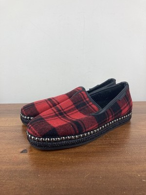 Chelsea & Violet Conie Red Plaid Flannel Faux Fur Lined Loafer Slipper Women 9.5