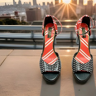 Juicy Couture Black Label IRINA Black Polka Dot Perspex Heeled