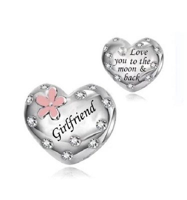 FREUNDIN ROSA BLUME HERZ CHARM GEBURTSTAG   ECHT 925 STERLING SILBER