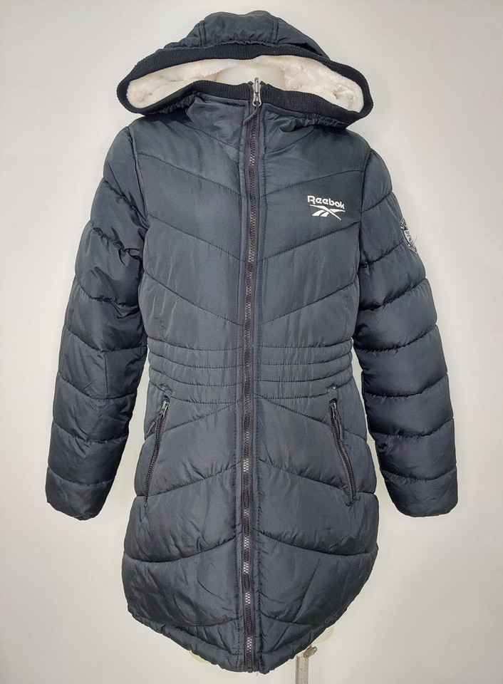 REEBOK Black & White Reversible Hooded Puffer Jacket Size S