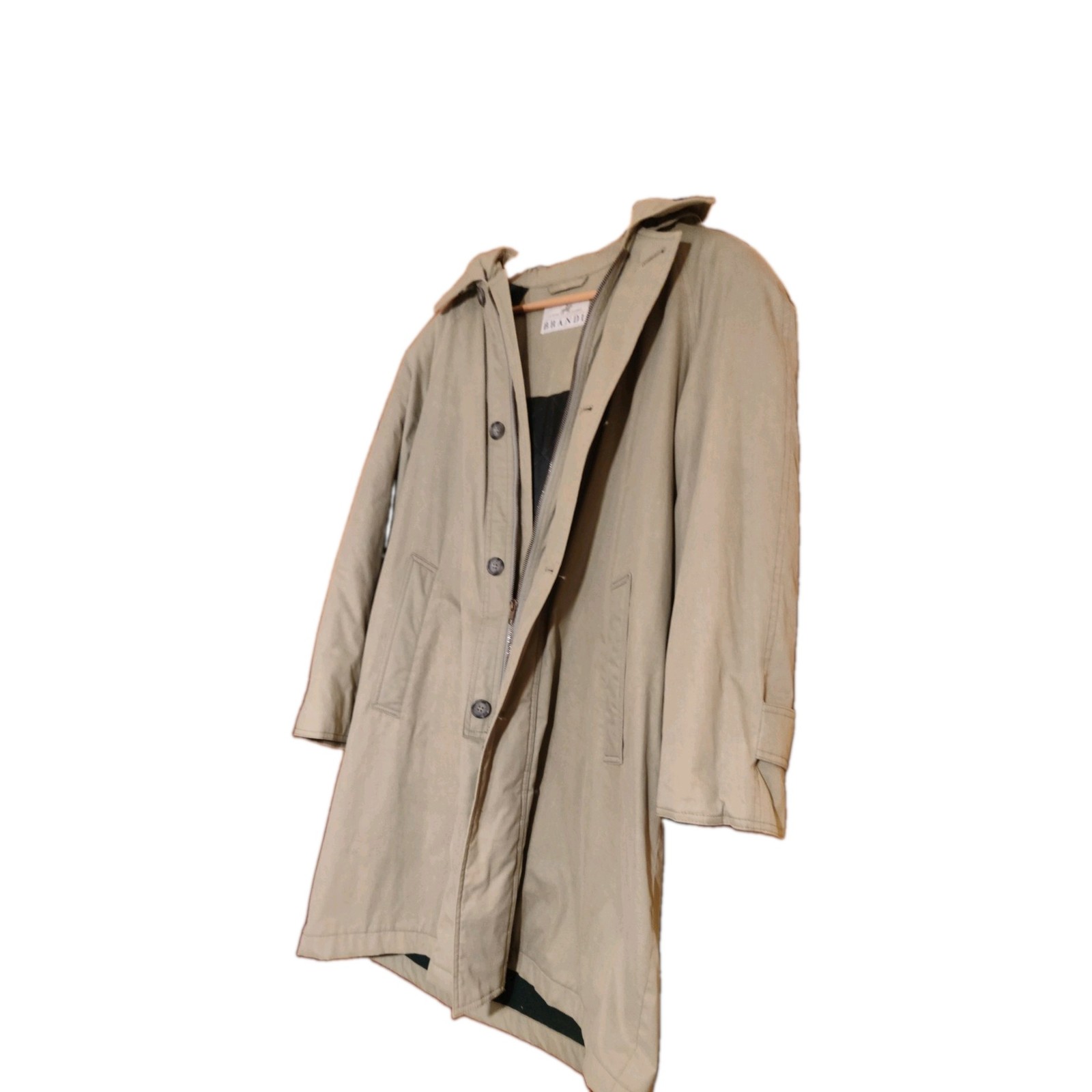 Brandi cappotto uomo beige lungo con cappuccio zip foderato tasche M