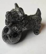 VTG Cast Iron Terrier 2.5" Black Pen Pencil Holder Antique Desk Dog Paperweight