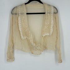 Antique Edwardian Sheer Silk Lace Trim Blouse Long Sleeve Button Shirt 1910s Tea