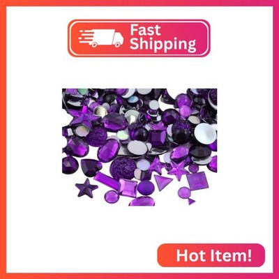 Allstarco Purple Crafting Gems in Bulk, Amethyst Acrylic Flatback Rhinestones, A