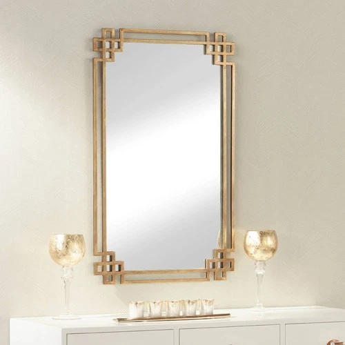 Rectangular Vanity Accent Wall Mirror Plated Gold Frame 23" Wide for Bathroom - Picture 1 of 4