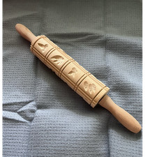 Wood Embossing Rolling Pin Animal Pattern, Easy Clean, 16in Baking Tool