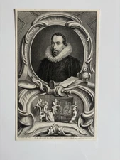 Antique Engraving – Sir Francis Bacon – Philosopher & Statesman – From Walpole 