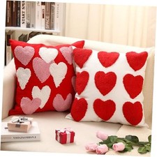 Valentines Day Throw Pillow Covers 18x18 in Set of 2 Love Heart Tufed White