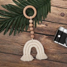 Macrame Rainbow Pendant Knitting Wooden Beads Baby Toys Rattles Hangings Decor