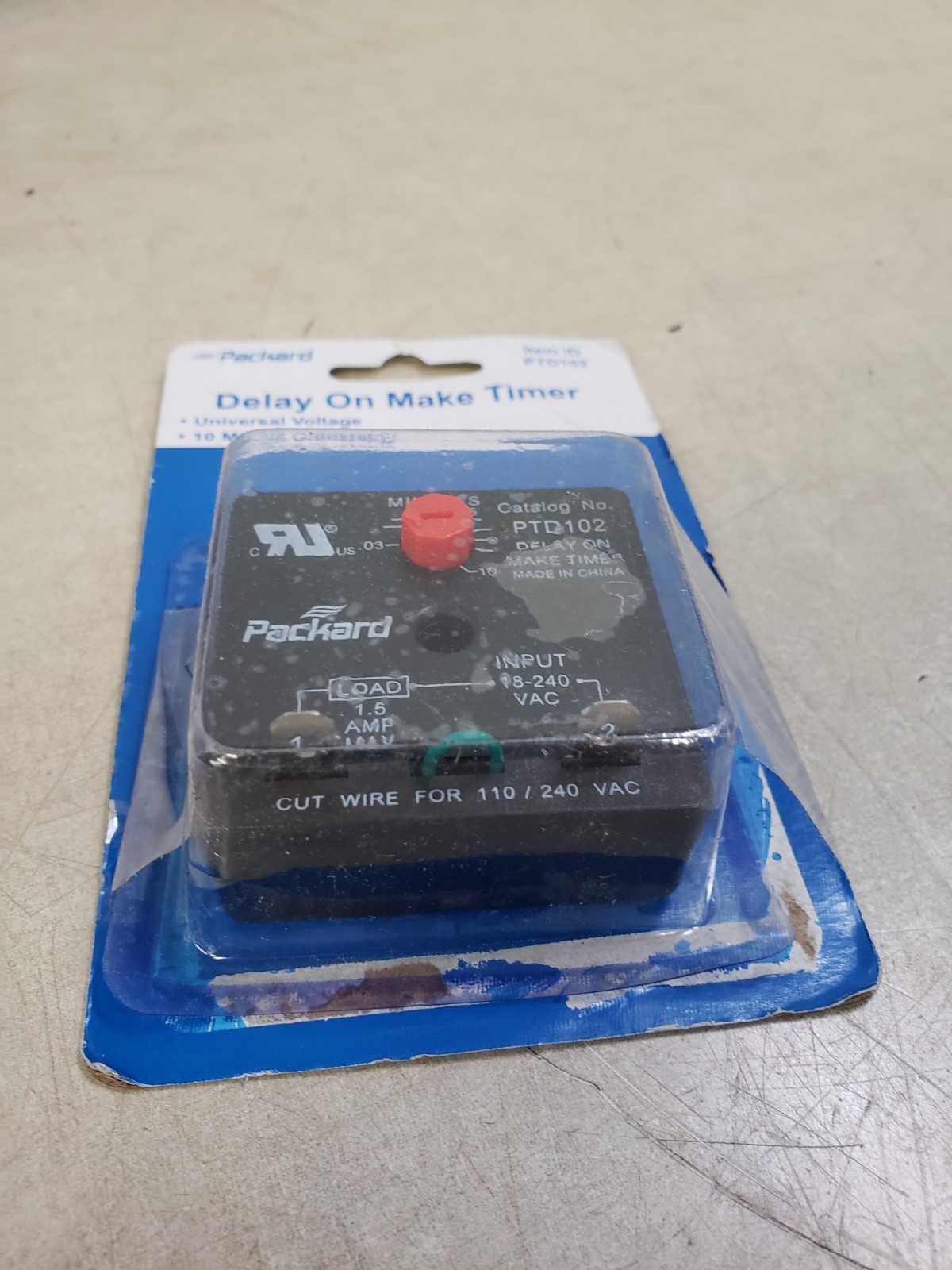 PACKARD TIME DELAY RELAY, DELAY ON MAKE, 10 MINUTE ADJUSTABLE PTD102
