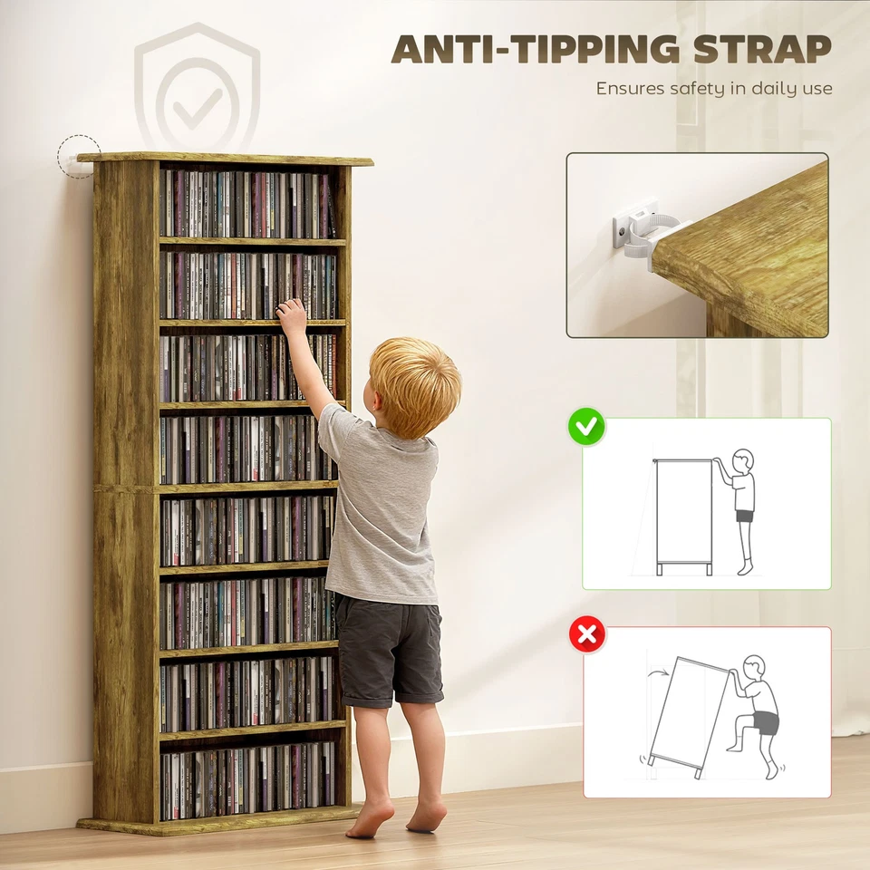 HOMCOM CD Storage Unit DVD Tower Blu-ray Storage Shelf for Living Room Brown - Image 4 of 4