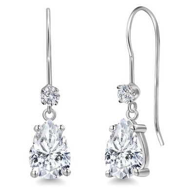 14K White Gold White Moissanite and Lab Grown Diamond Dangle Earrings for Women