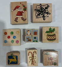 Set of 11 Christmas Themed Rubber Stamps Wooden Holiday Santa Ornaments Reindeer
