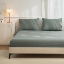 Jiyuan 100 Washed Cotton 3 Pieces Queen Fitted Sheet Setlinen Like Cozy Deep